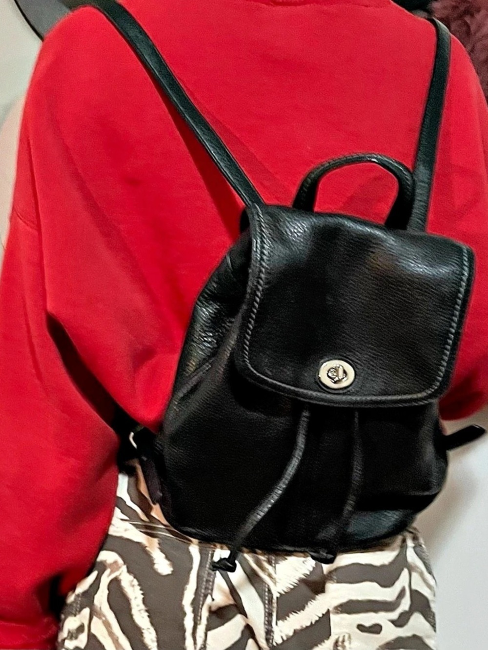 Coach Park Pebbled Leather Turnlock y2k Backpack Black